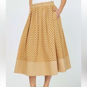 Current Air Tan Eyelet Midi Skirt